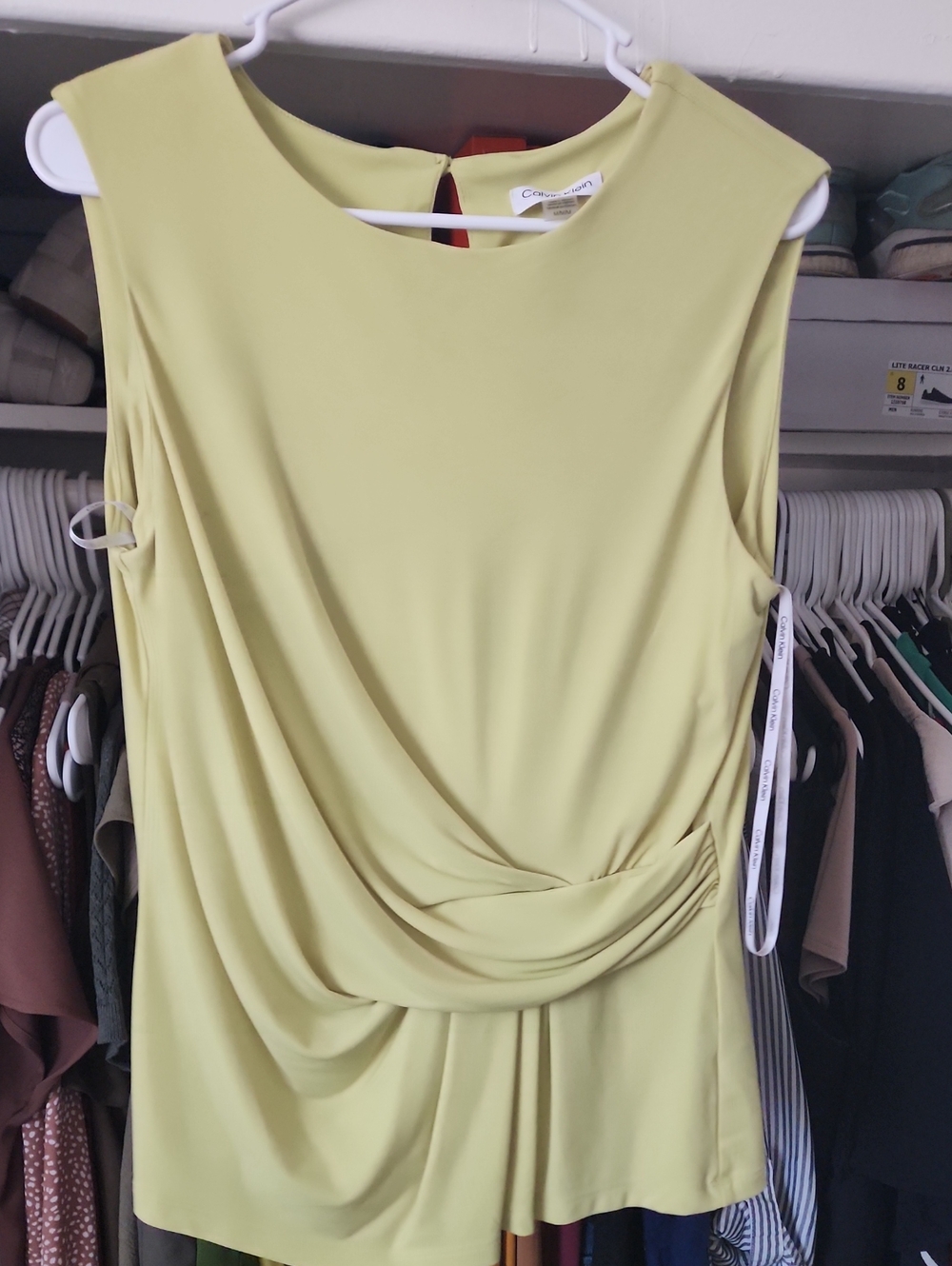 Calvin Klein Light Yellow Draped Long Sleeve Dress